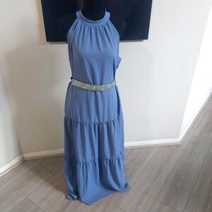 Elegant Blue Sleeveless Dress Sz XL